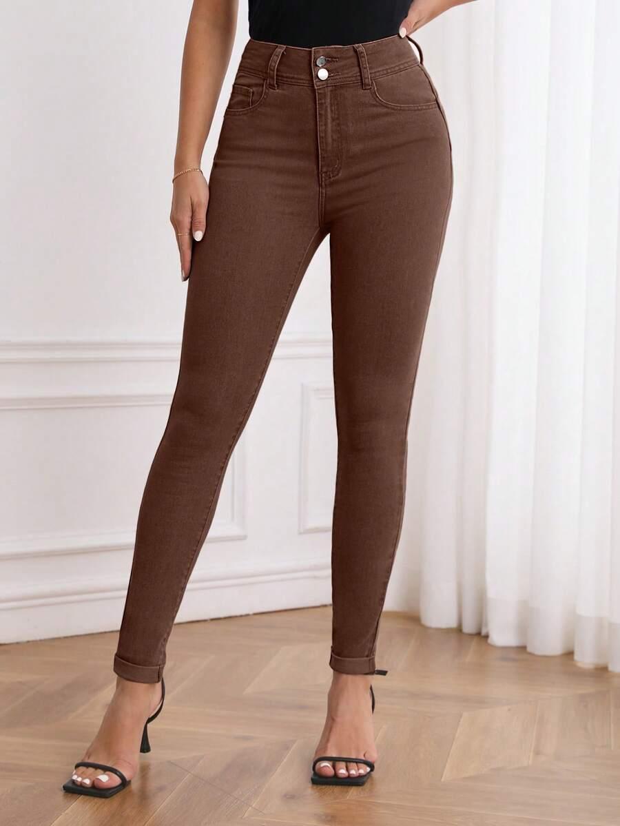 BRĄZOWE SPODNIE JEANS