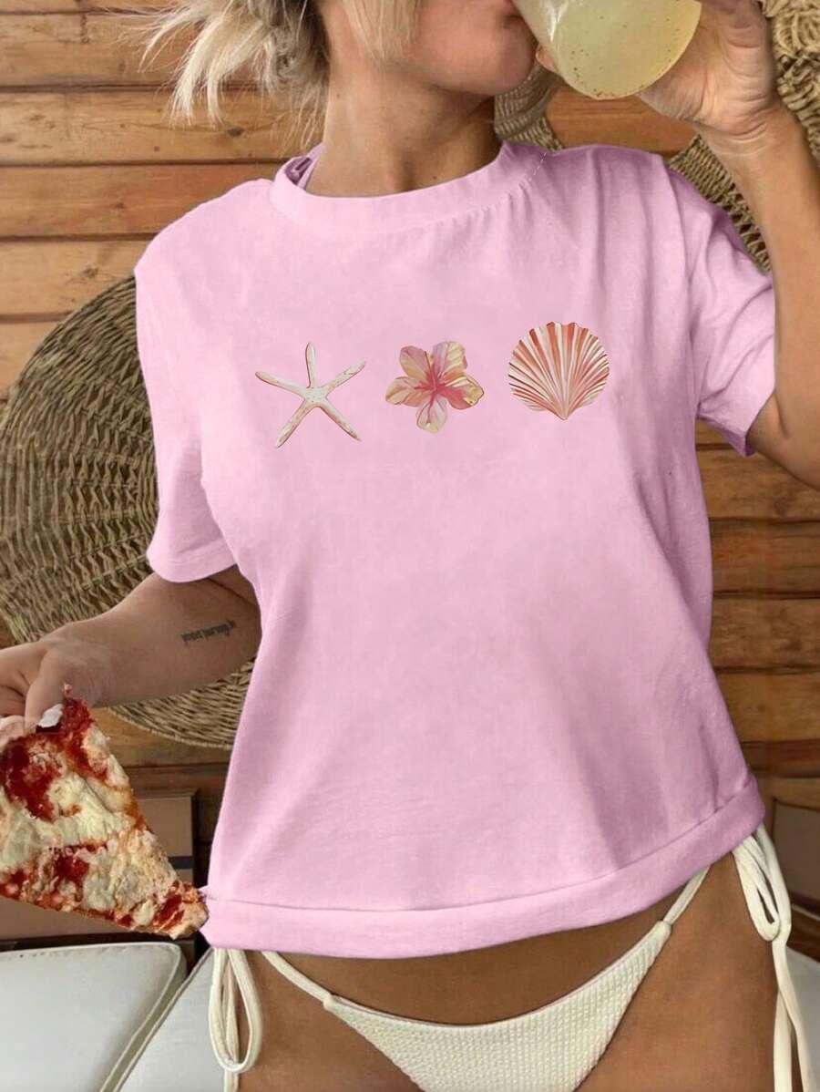 różowy t-shirt nadruk 