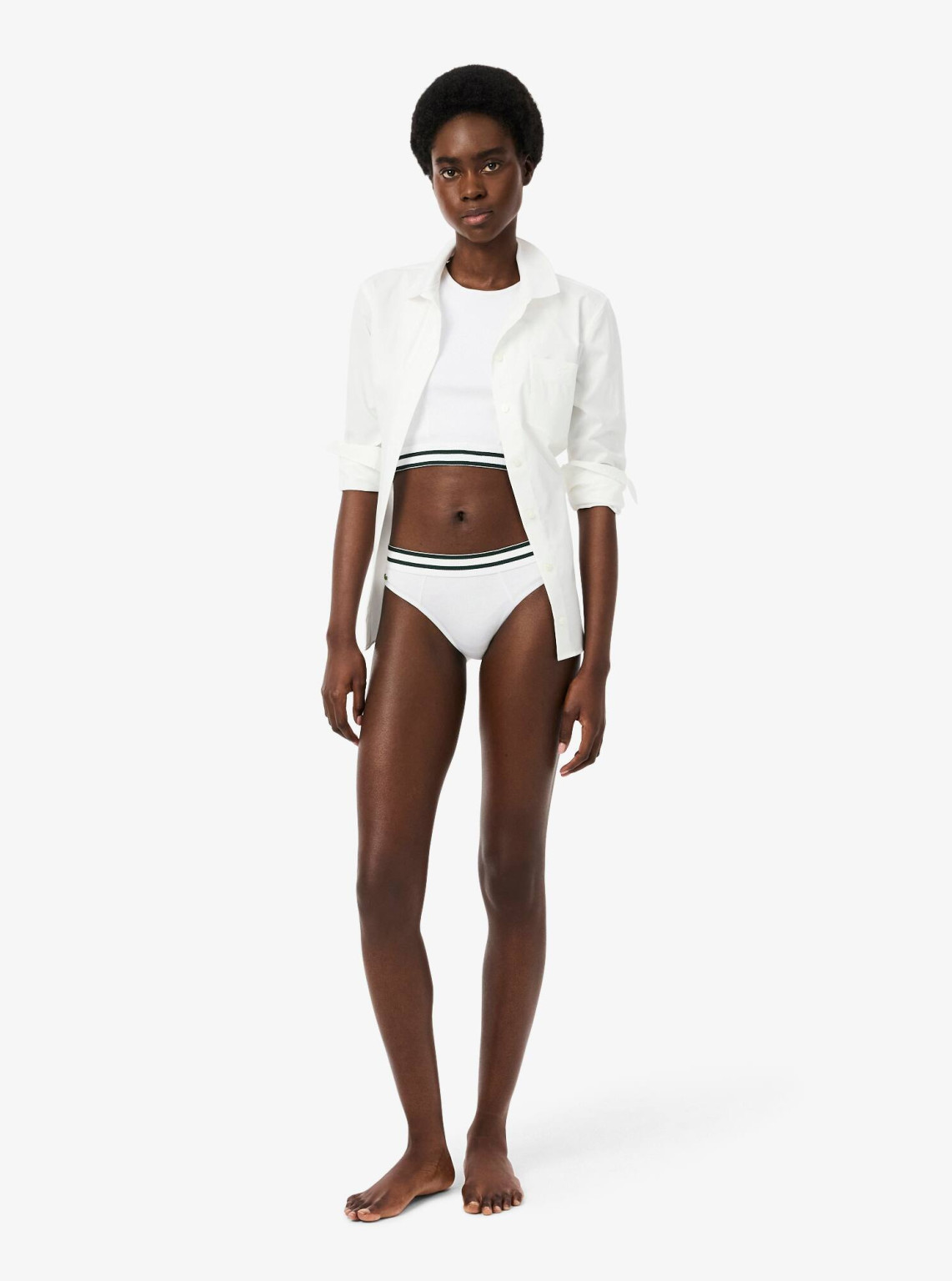 biały crop top bez rękawów logo haft