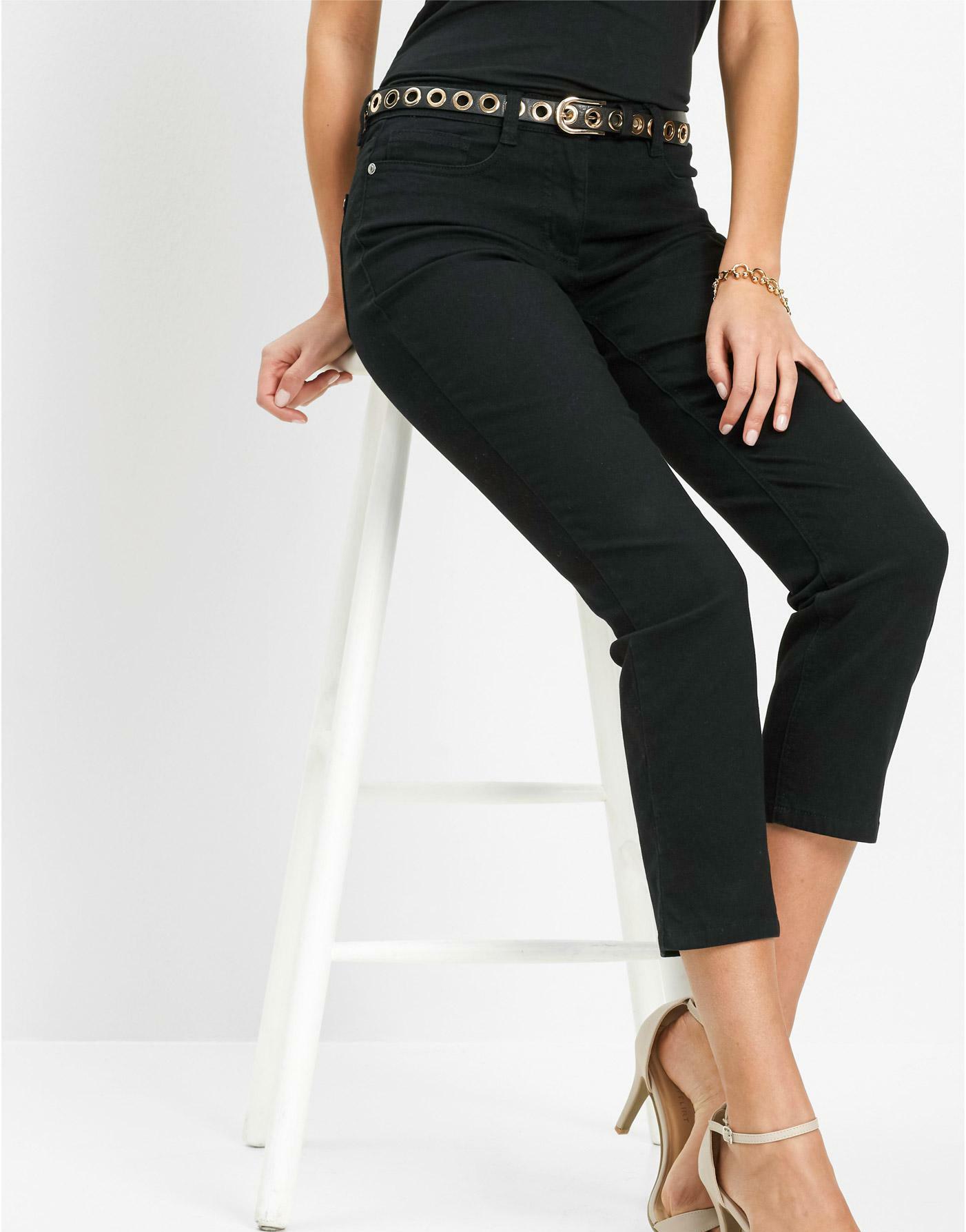 CZARNE SPODNIE JEANS KIESZENIE 7/8 ŚREDNI STAN