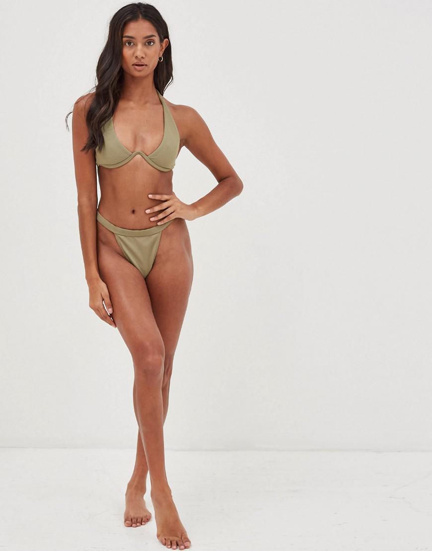 DÓŁ OD BIKINI w prążki KHAKI