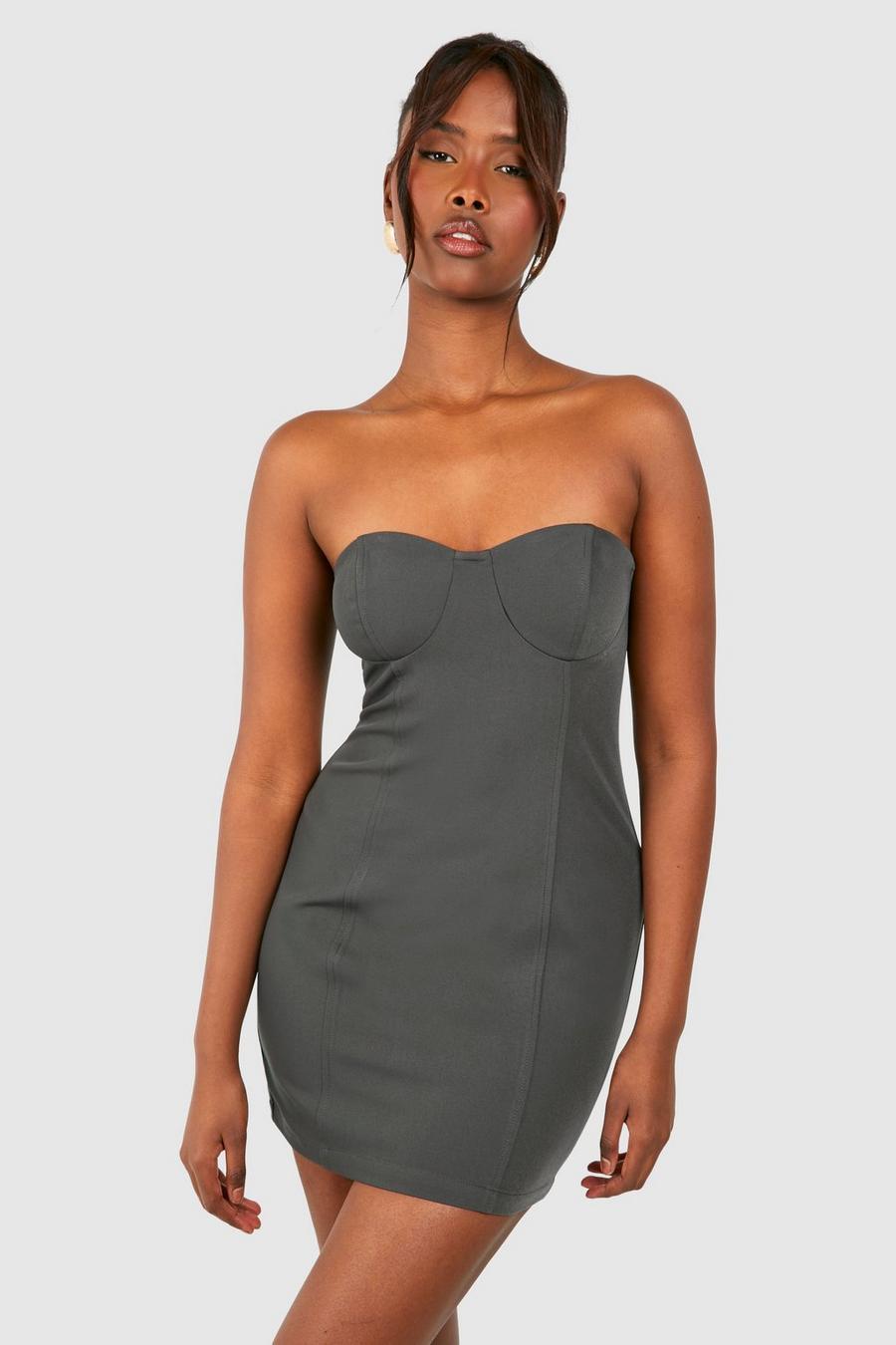 SZARA MINI SUKIENKA ODKRYTE RAMIONA BANDEAU