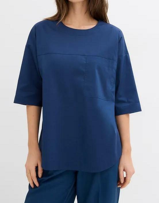 BLUZKA DAMSKA OVERSIZE OKRĄGŁY DEKOLT BAWEŁNA 