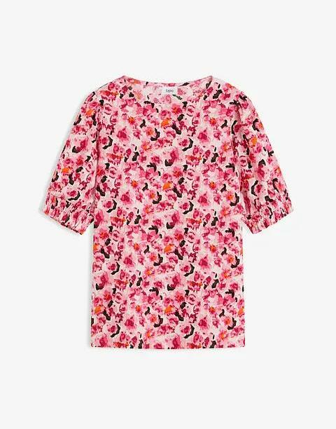 BLUZKA DAMSKA PLUS SIZE KRÓTKI RĘKAW KWIATY