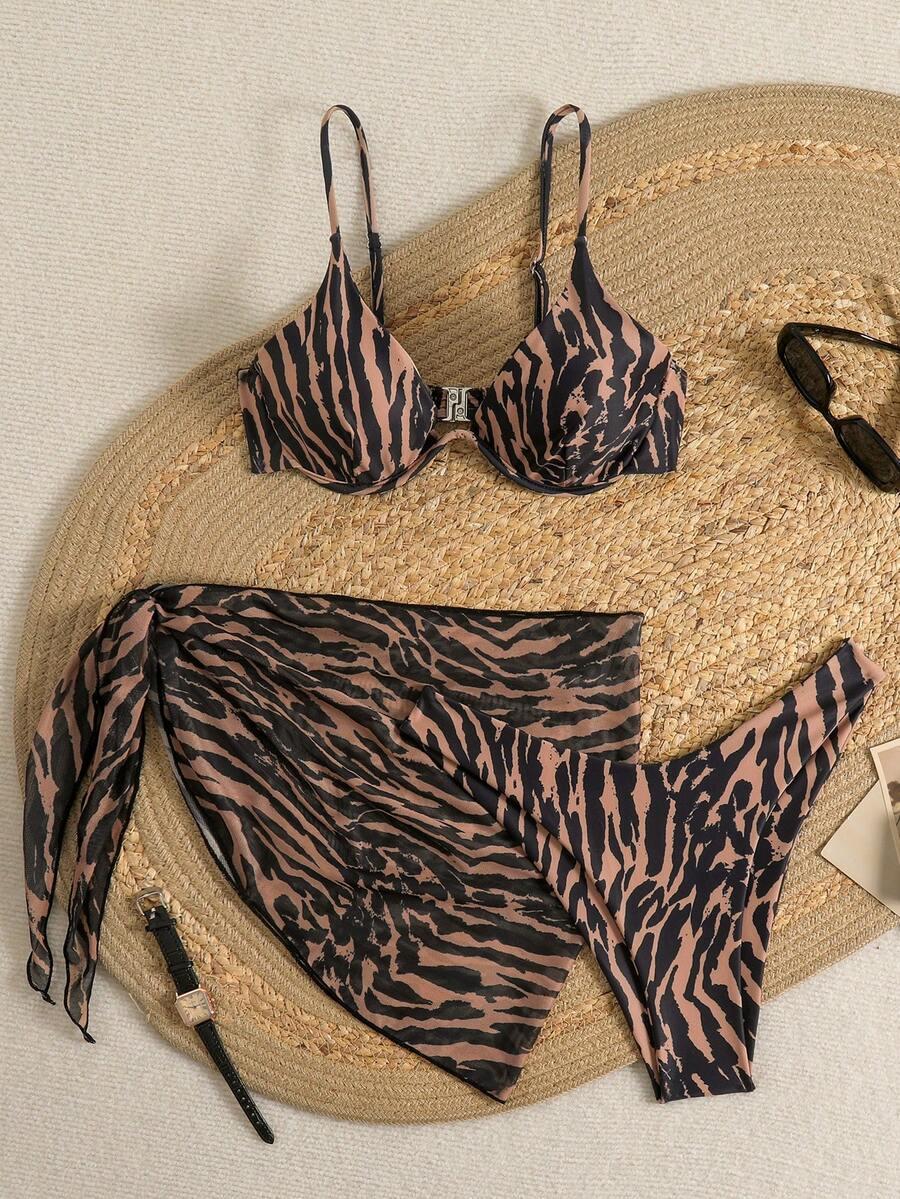 TRZYCZĘŚCIOWY KOMPLET BIKINI  ANIMAL PRINT