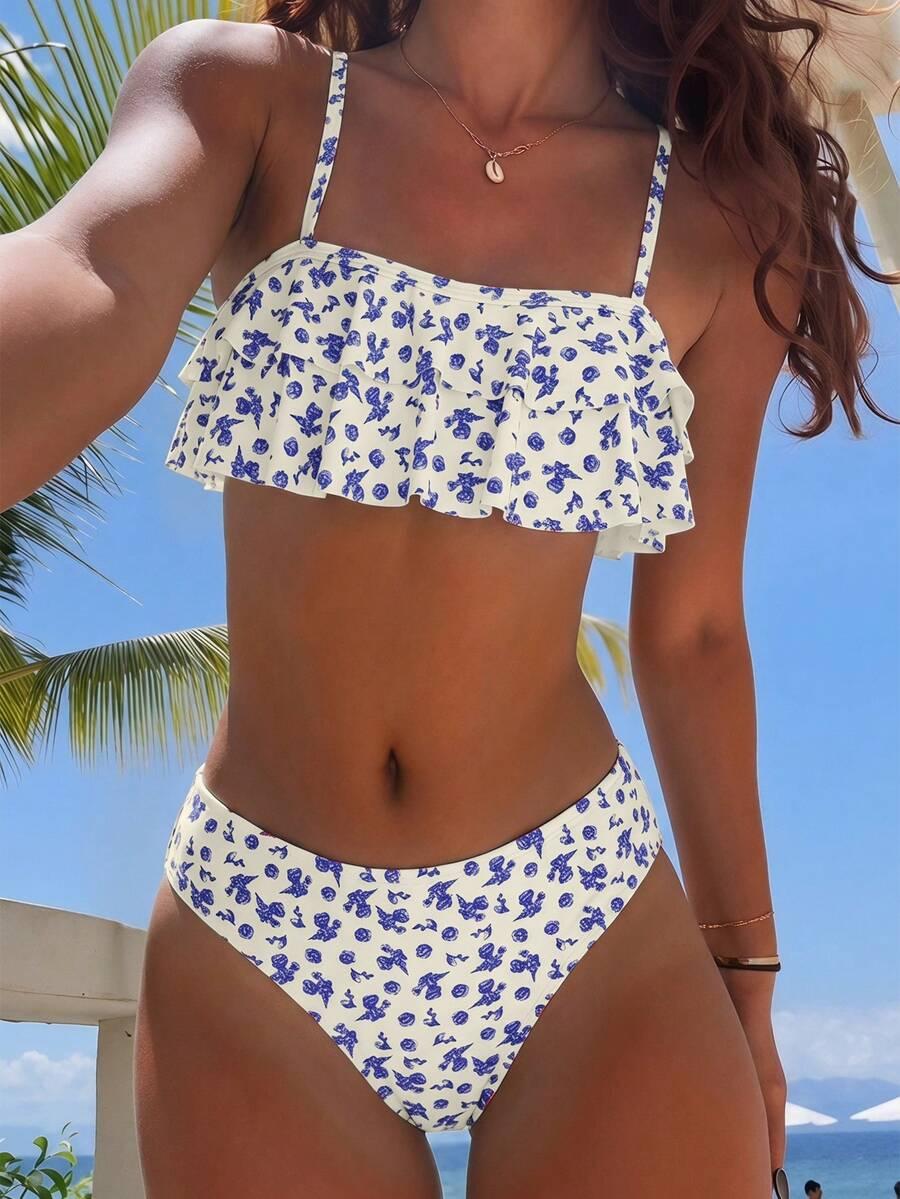 KOMPLET BIKINI WZÓR KWIATY