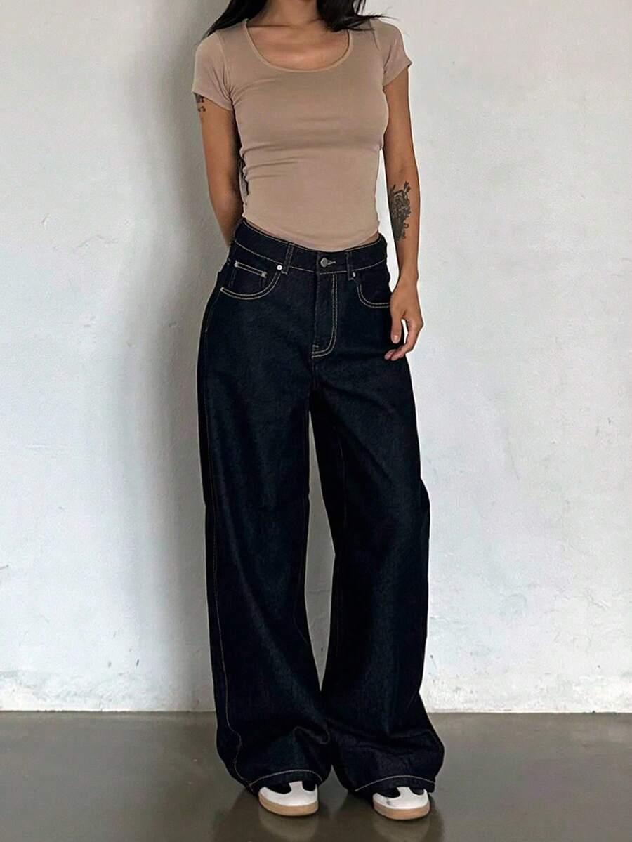 GRANATOWE SPODNIE JEANS