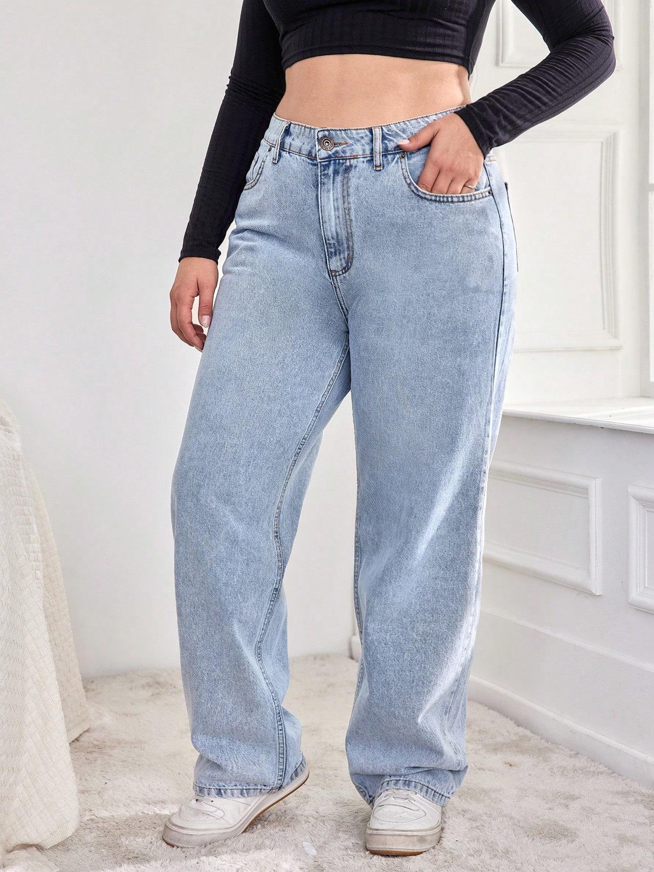 NIEBIESKIE PROSTE JEANSOWE SPODNIE WYSOKI STAN