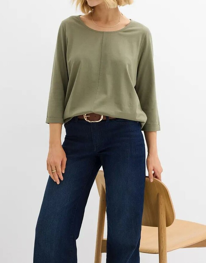 BLUZKA DAMSKA PLUS SIZE BAWEŁNA OKRĄGŁY DEKOLT RĘKAW 3/4