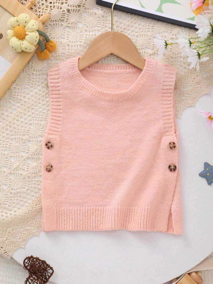 różowy sweter okrągły dekolt guziki