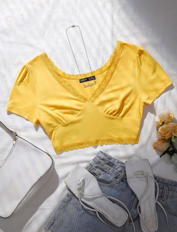 ŻÓŁTY TOP V-NECK