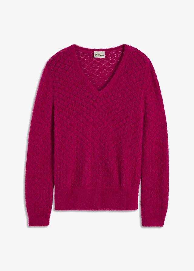SWETER AŻUROWY Z PRZĘDZY PIÓRKOWEJ