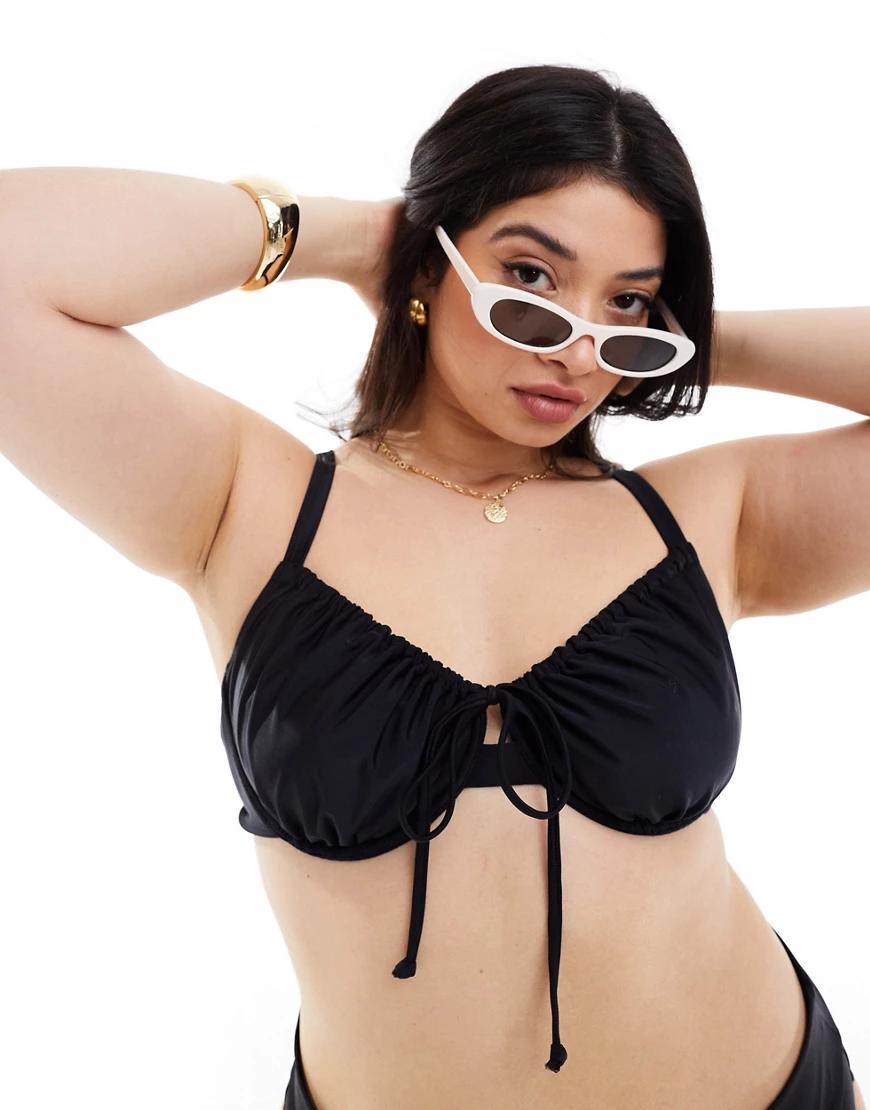 CZARNA MIĘKKA GÓRA OD BIKINI FISZBINY RAMIĄCZKA WIĄZANIE