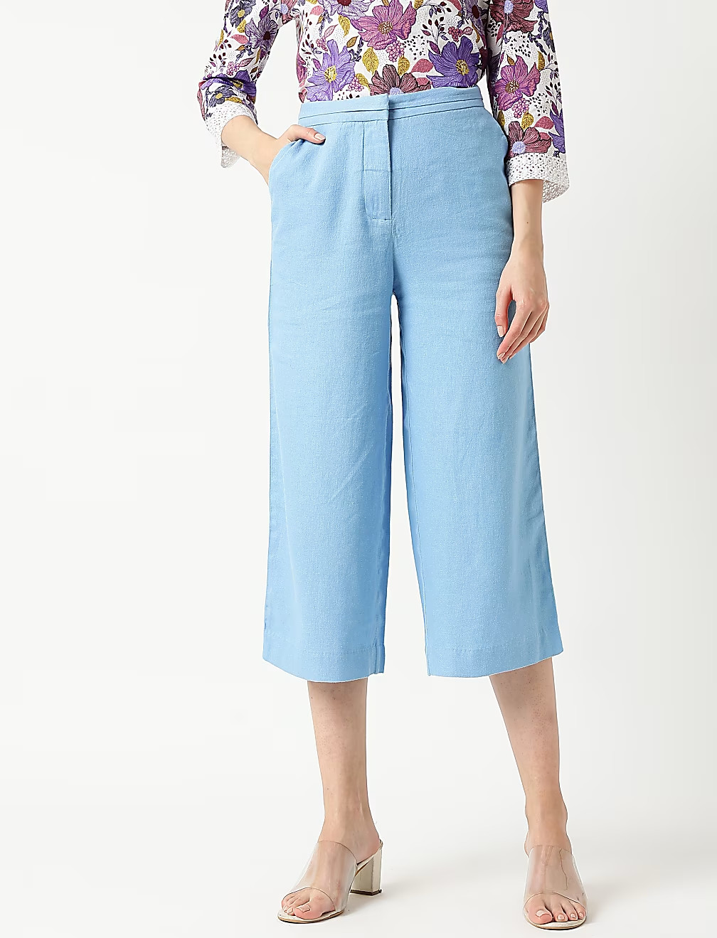 NIEBIESKIE SPODNIE KULOTY T59-4163K-SB