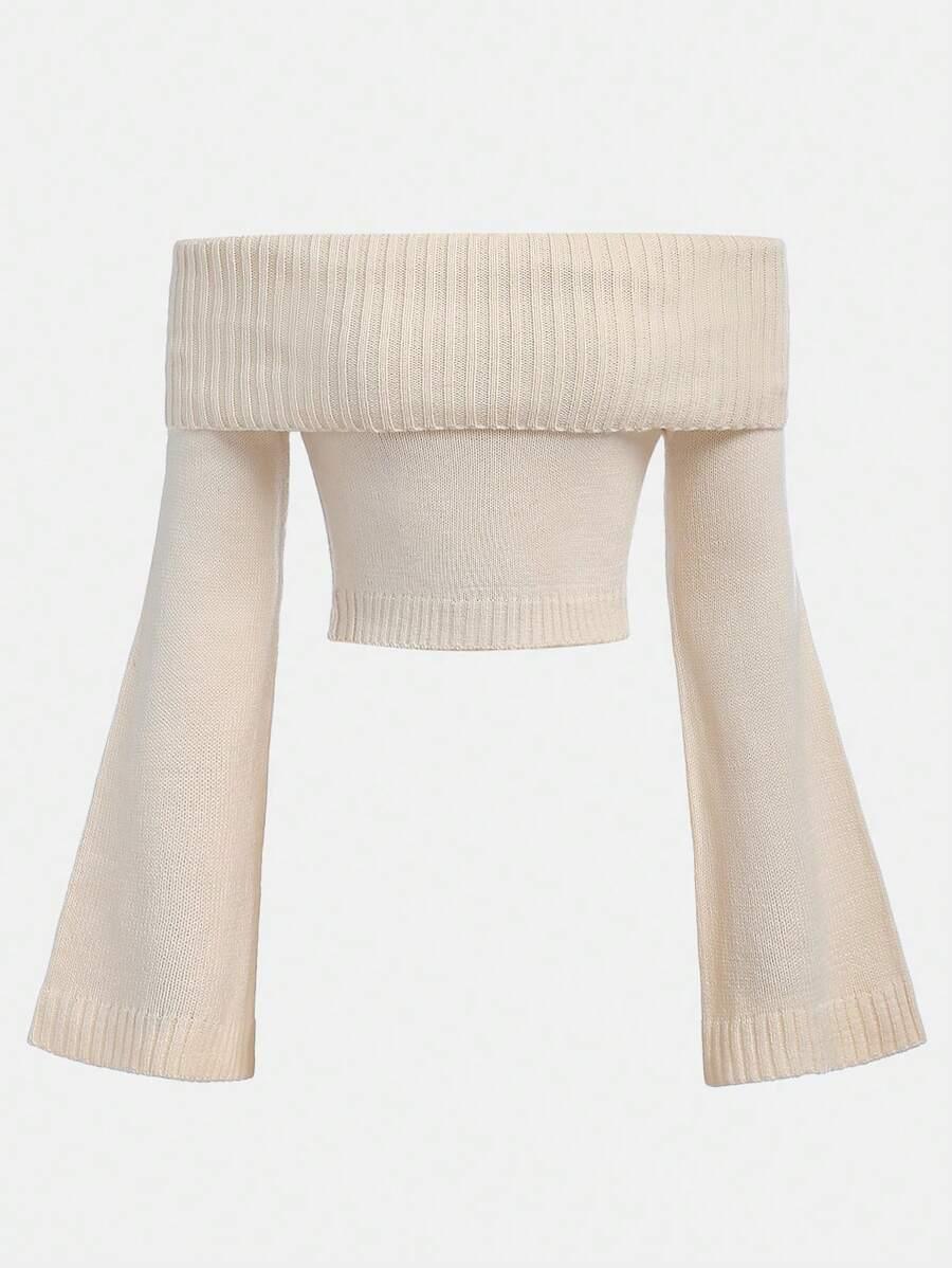 BEŻOWY SWETER ODKRYTE RAMIONA