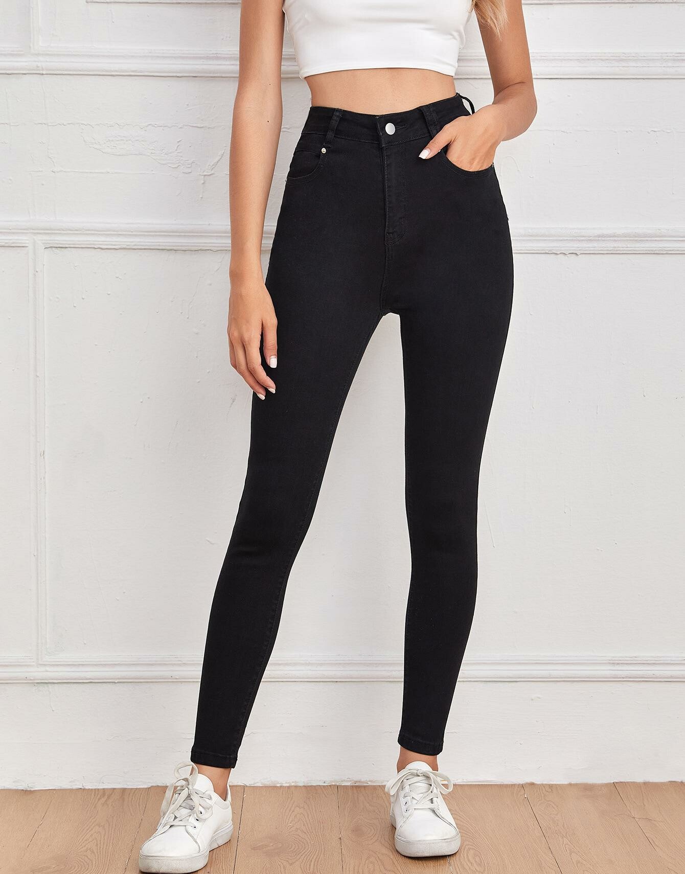 spodnie jeans rurki wysoki stan