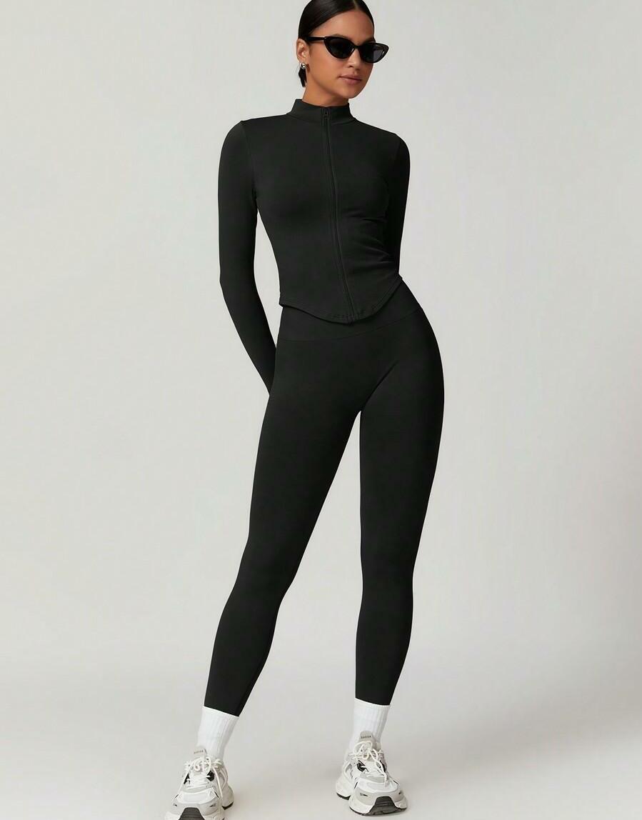 CZARNY KOMPLET BLUZA LEGGINSY 