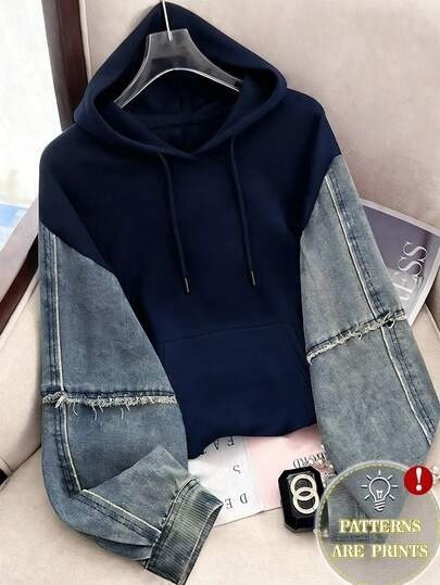 BLUZA Z KAPTUREM KONTRAST IMITACJA JEANS