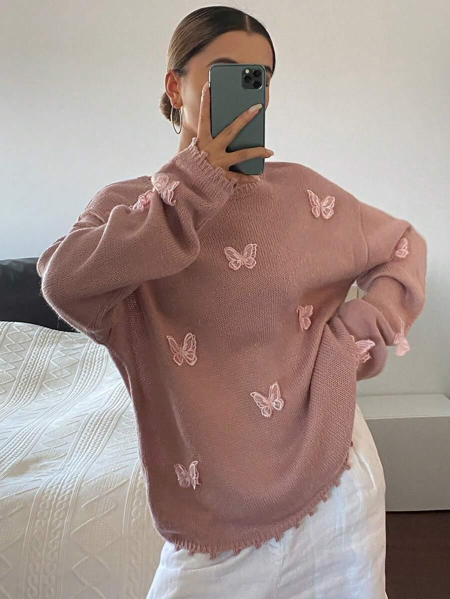 różowy sweter motyl 3D