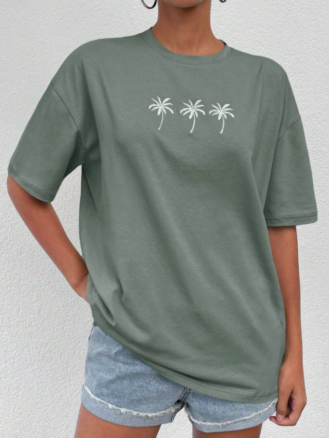 ZIELONY T-SHIRT HAFT PALMY
