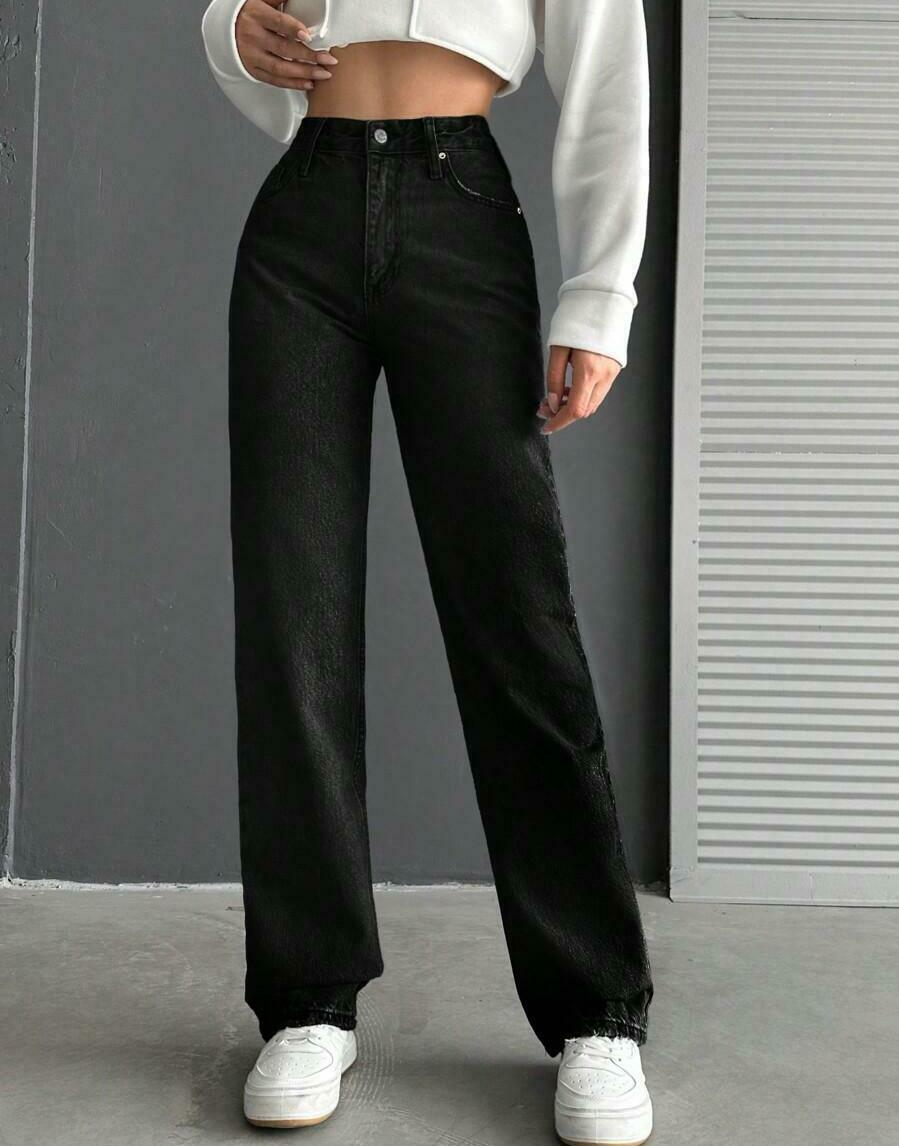 CZARNE PROSTE SPODNIE JEANS