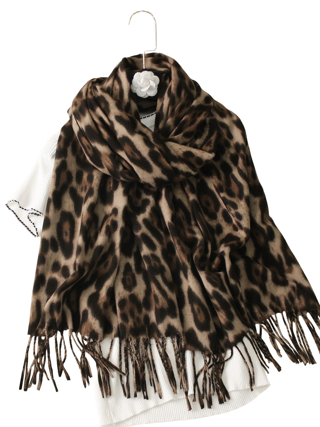 szal animal print frędzle