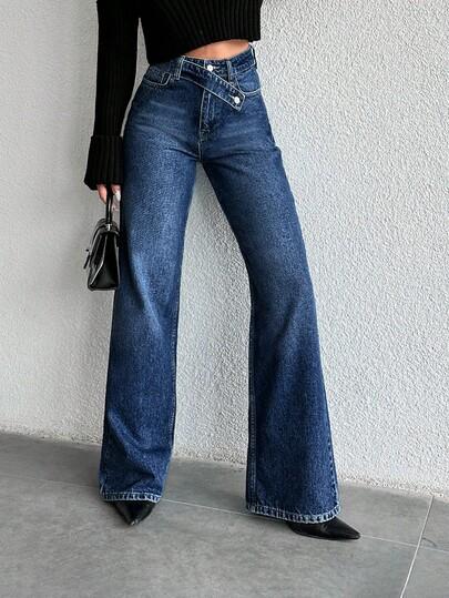 GRANATOWE SPODNIE JEANS