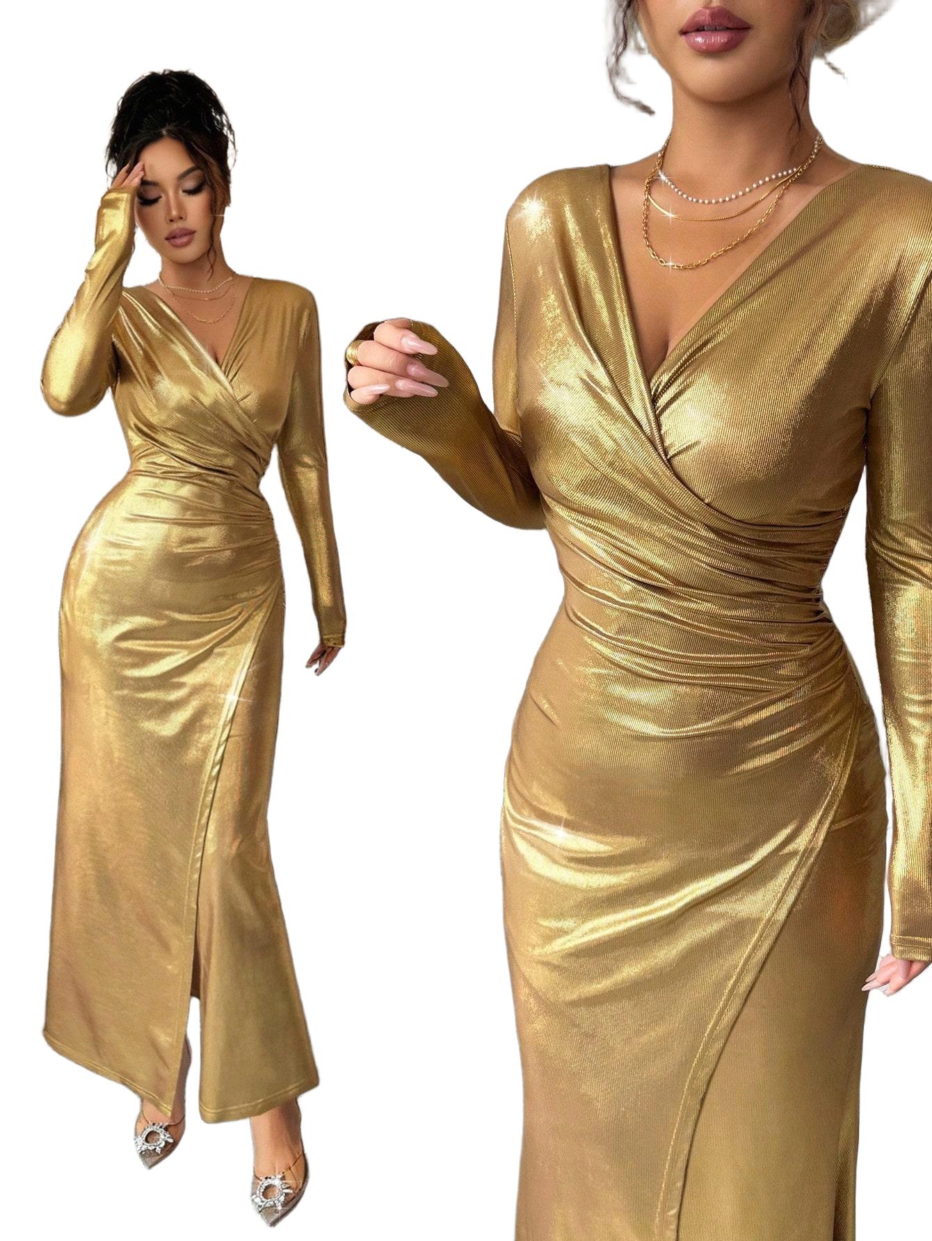 ELEGANCKA MAXI BANDAŻOWA SUKIENKA Z DEKOLTEM V GLAMOUR KOKTAJLOWA