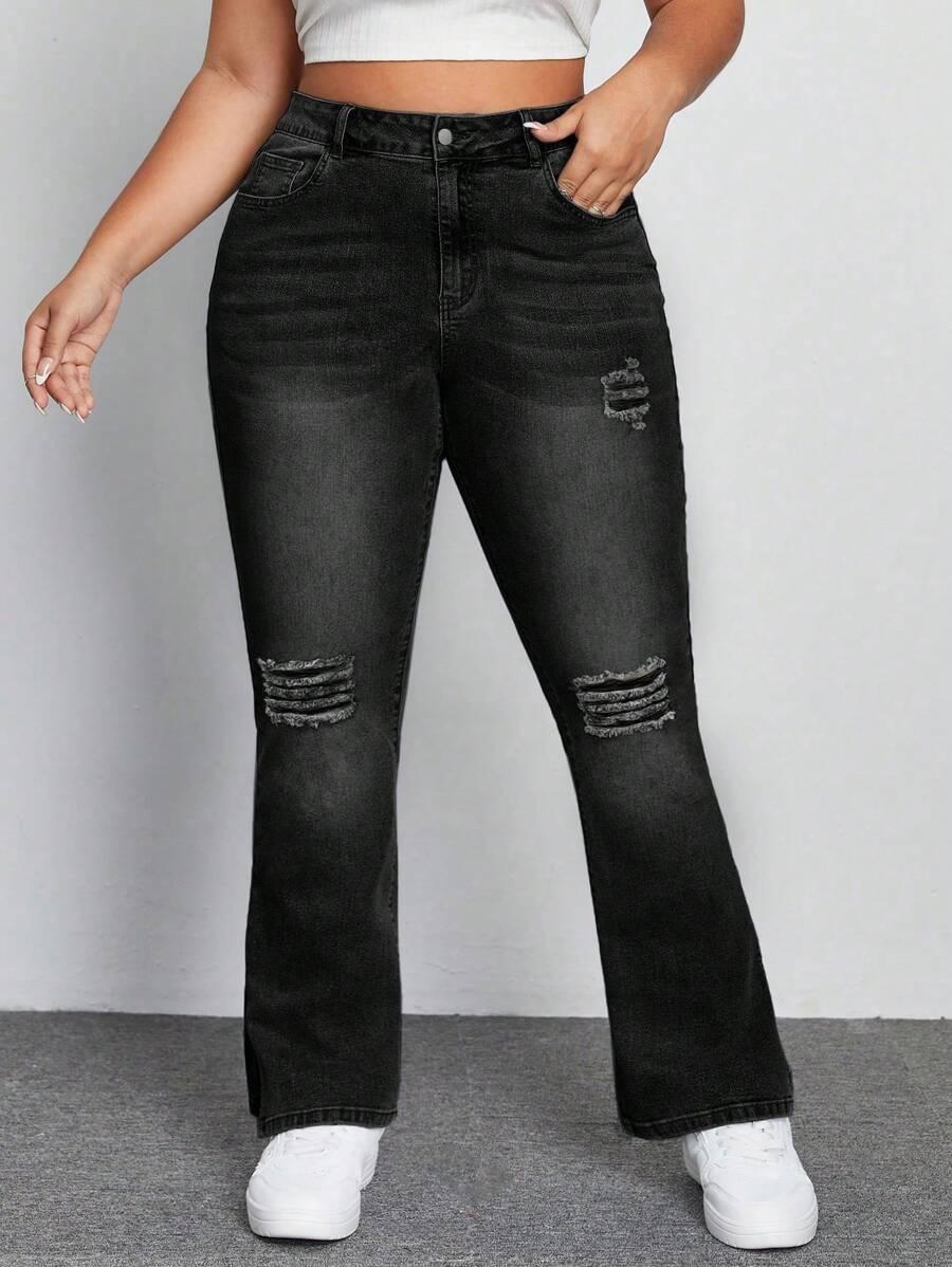 czarne spodnie jeans przetarcia 