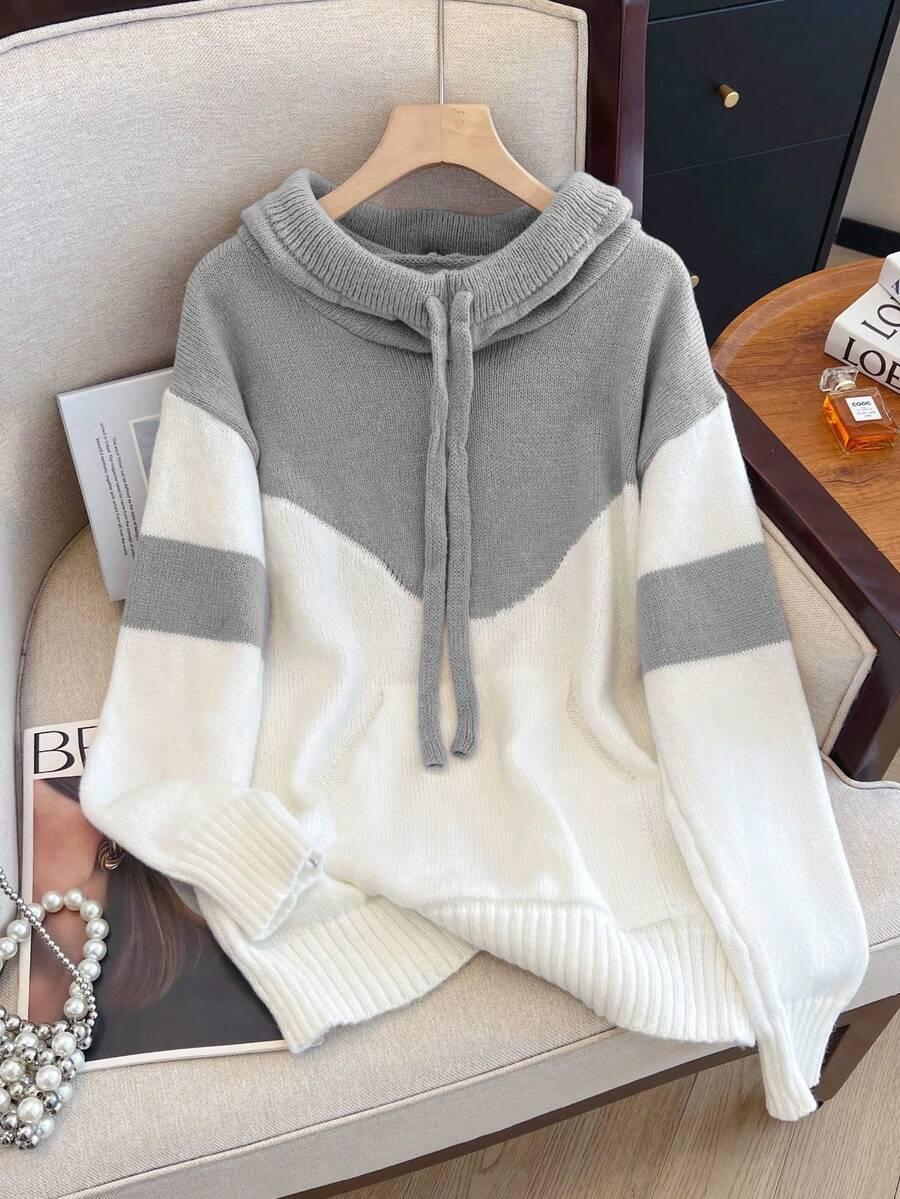 DZIANINOWY SWETER DŁUGI RĘKAW ŁĄCZENIE 
