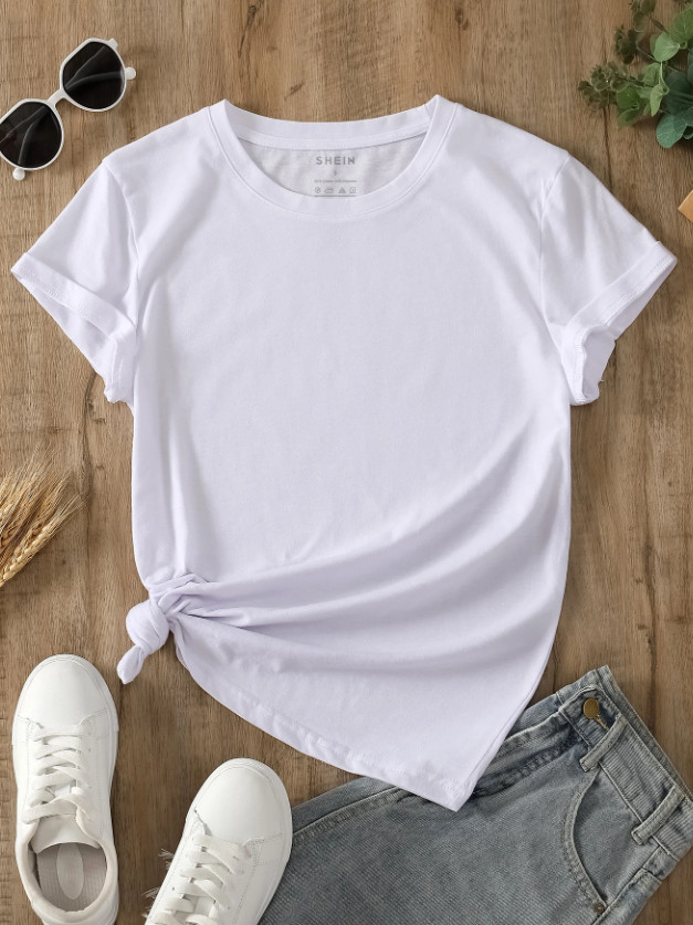 BIAŁY KLASYCZNY T-SHIRT BASIC