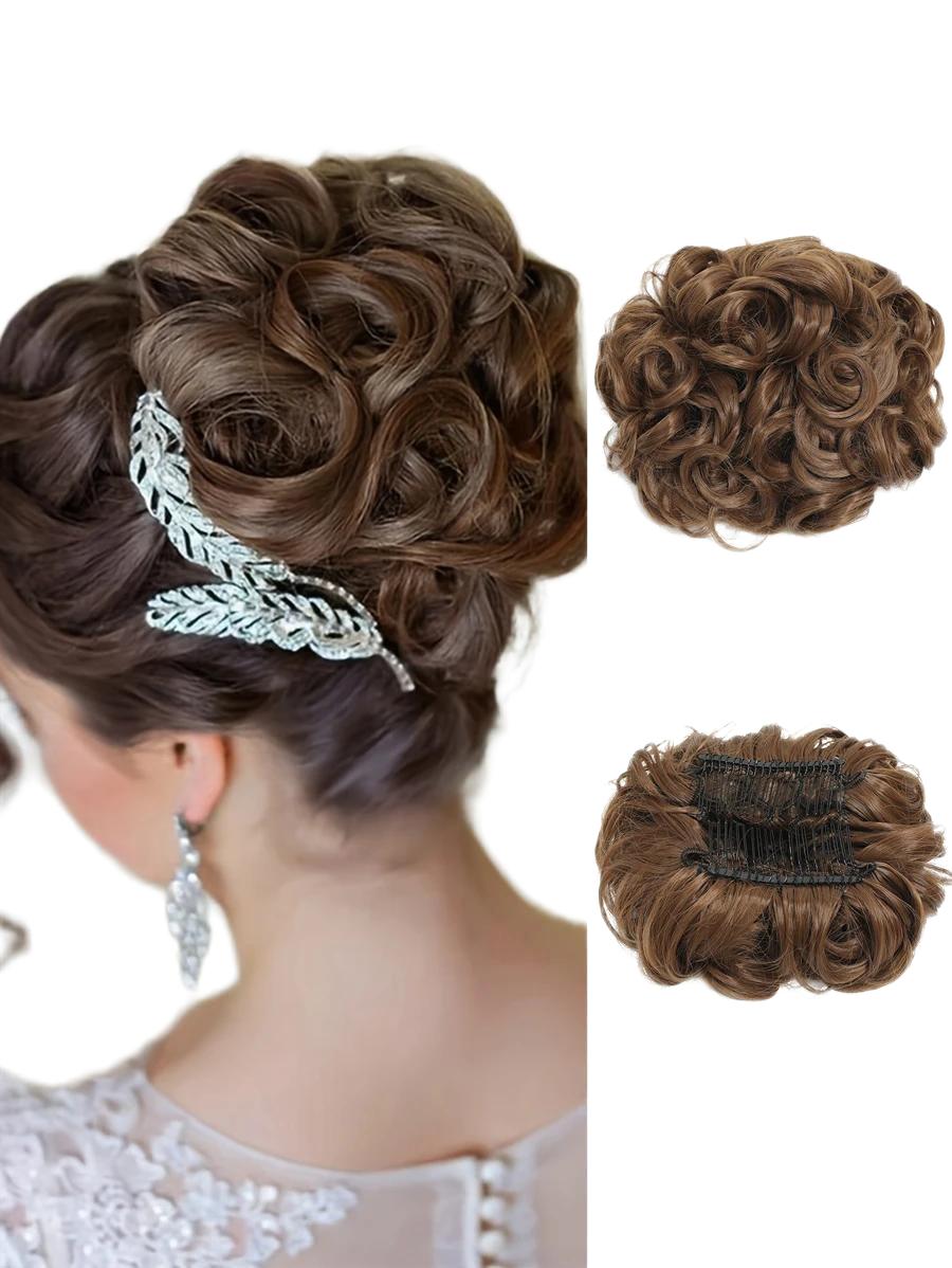 BRĄZOWE WŁOSY SYNTETYCZNE KOK LOKI