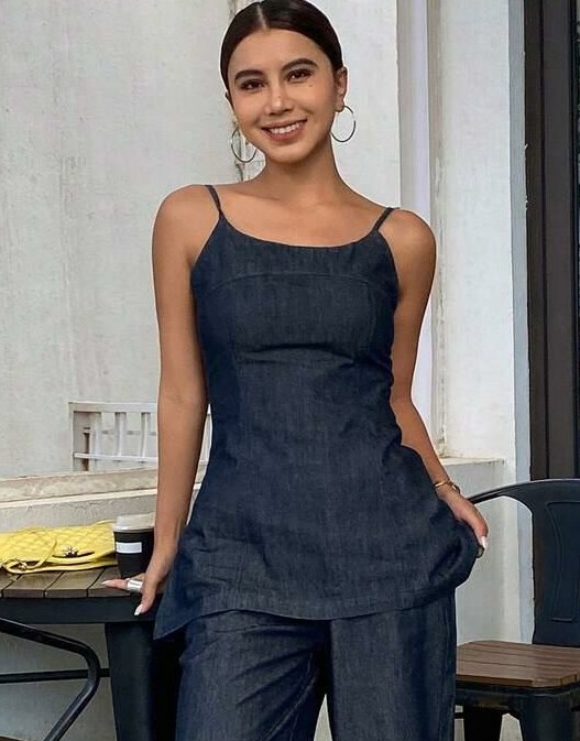TOP NA RAMIĄCZKACH JEANS