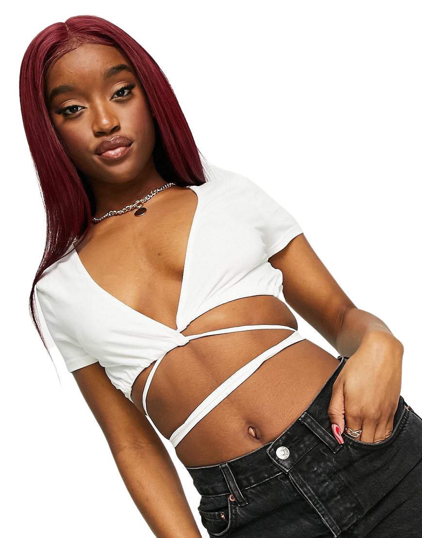 BIAŁY WIĄZANY CROP TOP