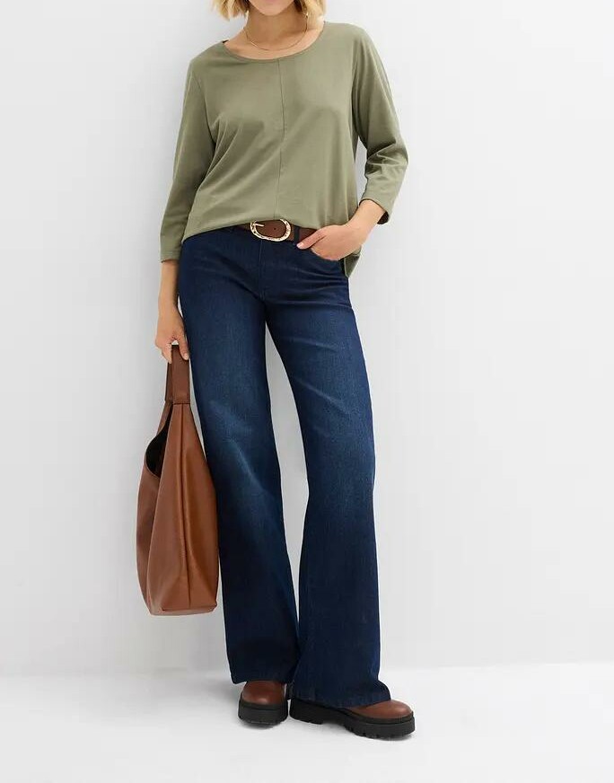 BLUZKA DAMSKA PLUS SIZE BAWEŁNA OKRĄGŁY DEKOLT RĘKAW 3/4