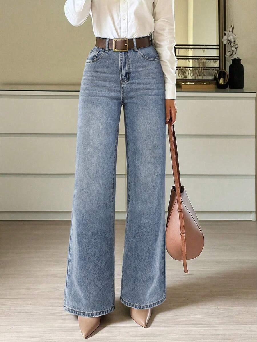 niebieskie jeansy dzwony 