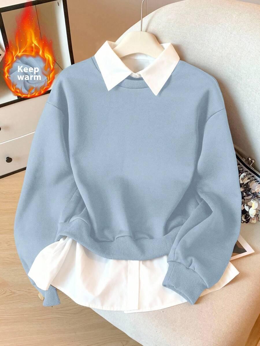 niebieska bluza łączenie kołnierzyk 