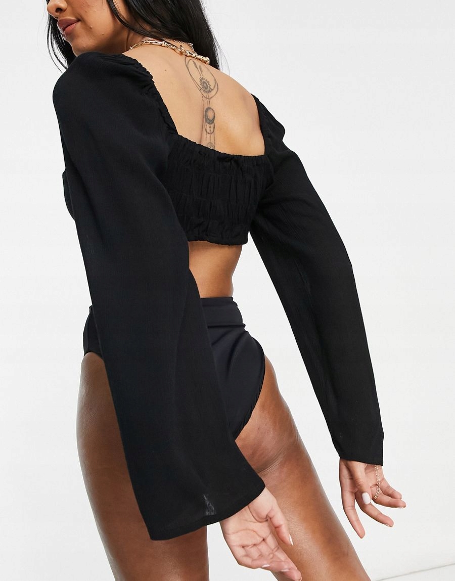 czarny crop top długi rękaw 
