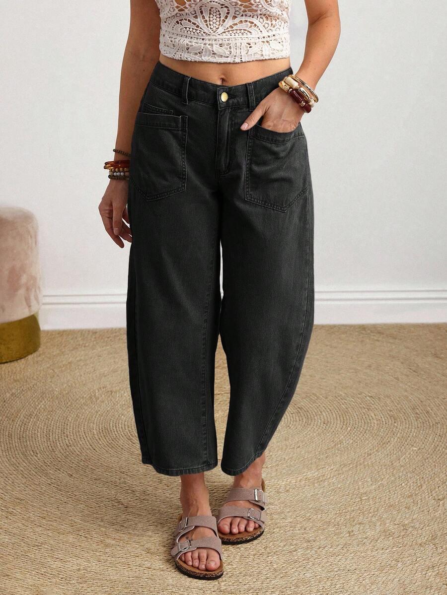 CZARNE SPODNIE JEANS KIESZENIE 