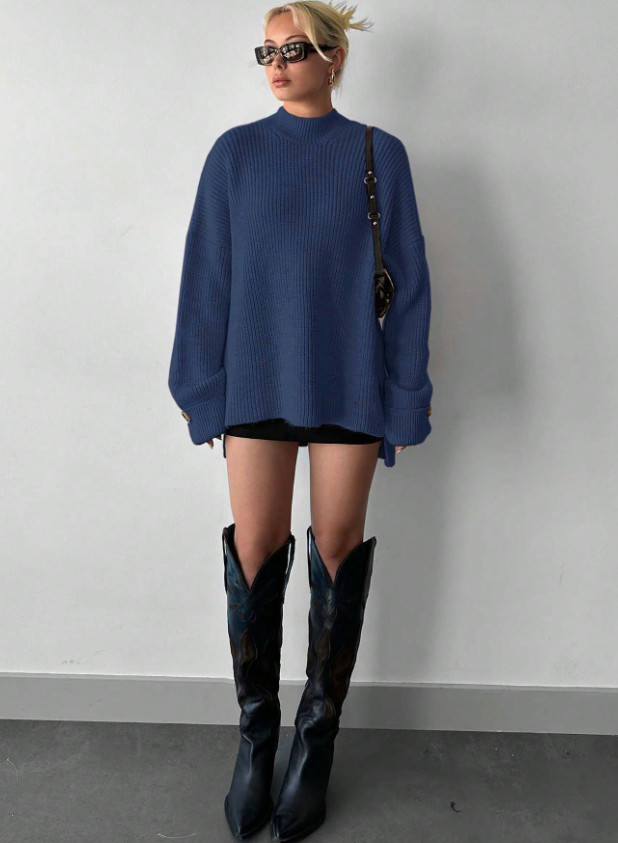 GRANATOWY SWETER GUZIKI