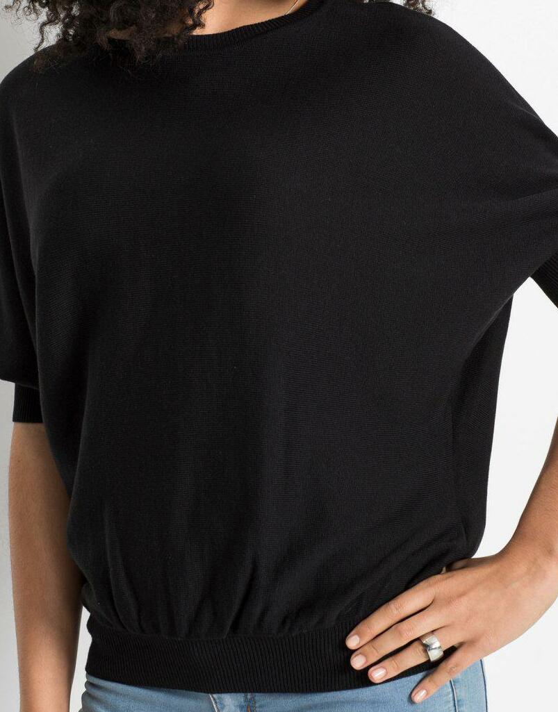 SWETER DAMSKI OKRĄGŁY DEKOLT BAWEŁNIANY LUŹNY KRÓTKI RĘKAW