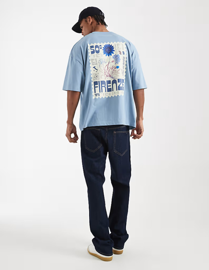 niebieski t-shirt okrągły dekolt