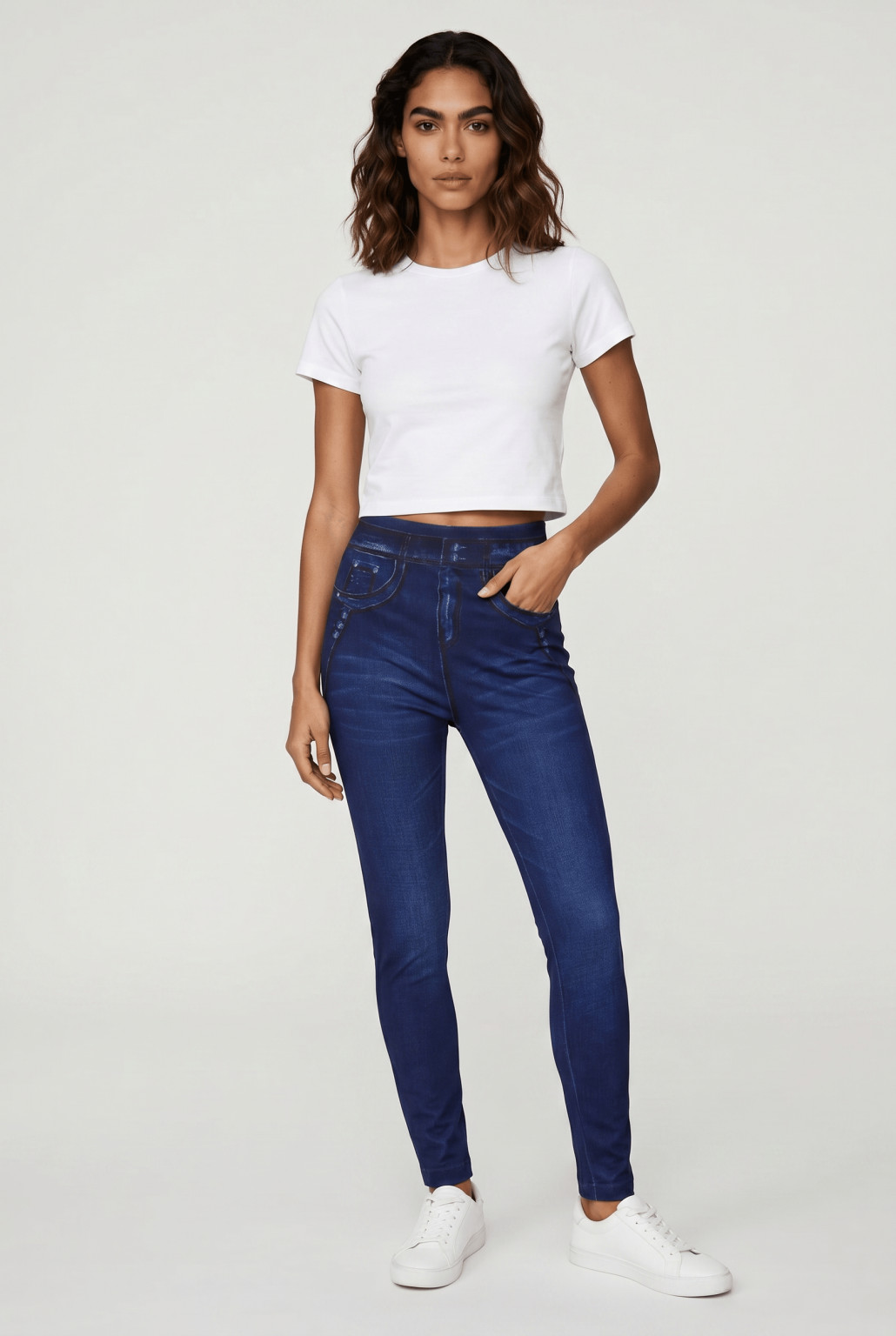 LEGGINSY IMITACJA JEANSU WYSOKI STAN 