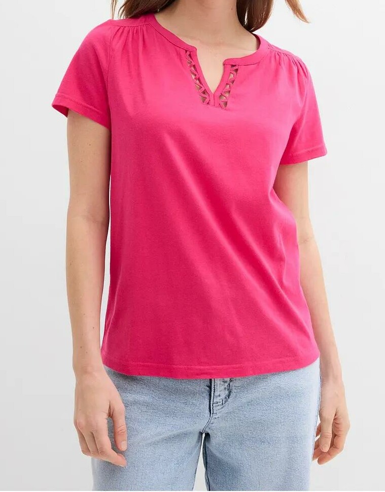 T-SHIRT DAMSKI RÓŻOWY Z DEKOLTEM V