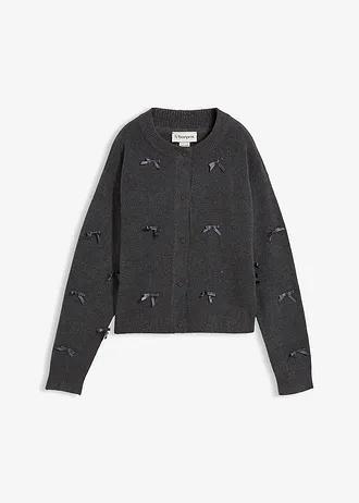 SWETER ROZPINANY Z OZDOBNYMI KOKARDKAMI