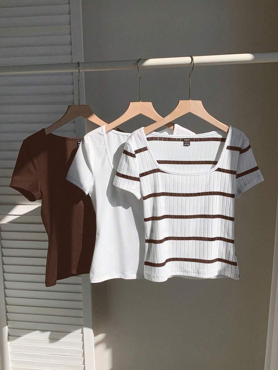 TOP KRÓTKI RĘKAW 3-PACK