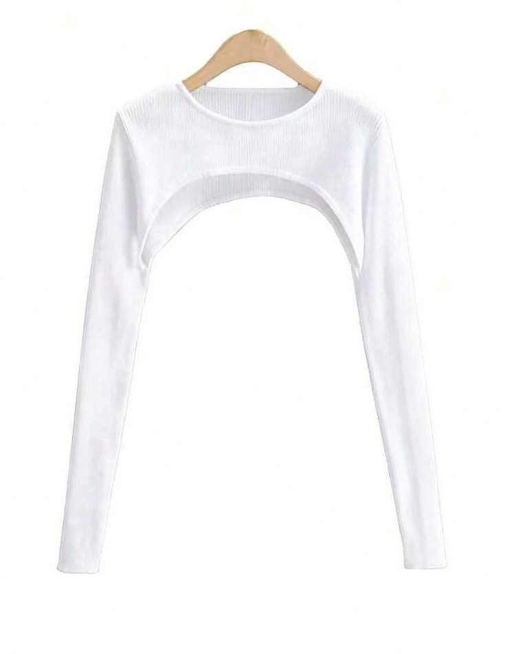 prążkowany biały crop top rękawy