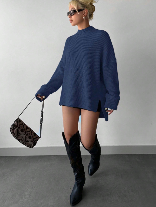 GRANATOWY SWETER GUZIKI