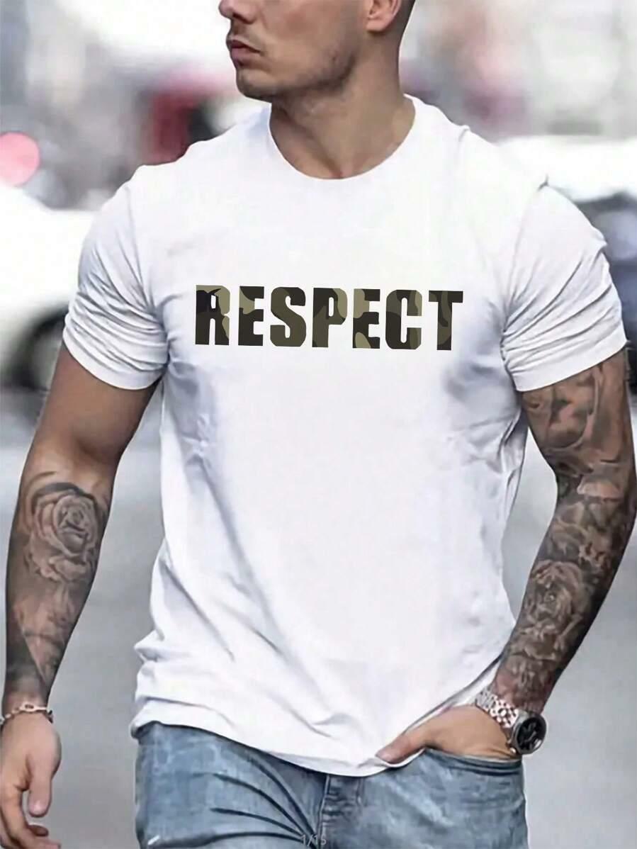 biały t-shirt z krótkim rękawem napis moro respect