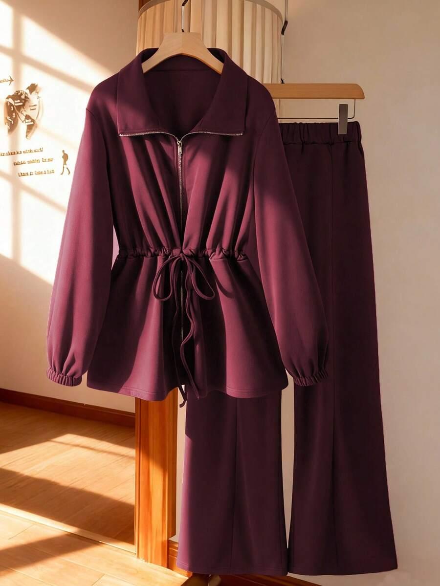 BORDOWY KOMPLET BLUZA SPODNIE DRESOWE